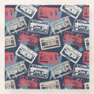 Alte Musik-Kassetten Nahtloser Vintage-Effekt Glasuntersetzer
