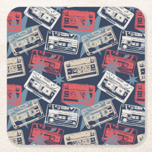 Alte Musik-Kassetten Nahtloser Vintage-Stil Rechteckiger Pappuntersetzer
