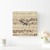 Alte Musiknoten - Bach-Musikblatt Quadratische Wanduhr (Zuhause)