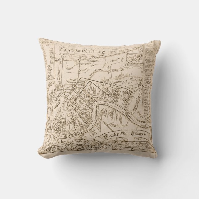 Alte New Orleans Karte, Text hinzufügen Pillow Kissen (Vorderseite)