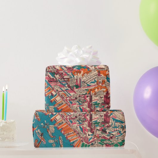 Alte New Yorker Stadtbildkarte (1925) Geschenkpapier (Partygeschenke)