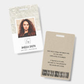 ALTE NEWSPAPER TEXTURE EMPLOYEE FOTO BARCODE NAME AUSWEIS (Vorder- & Rückseite)