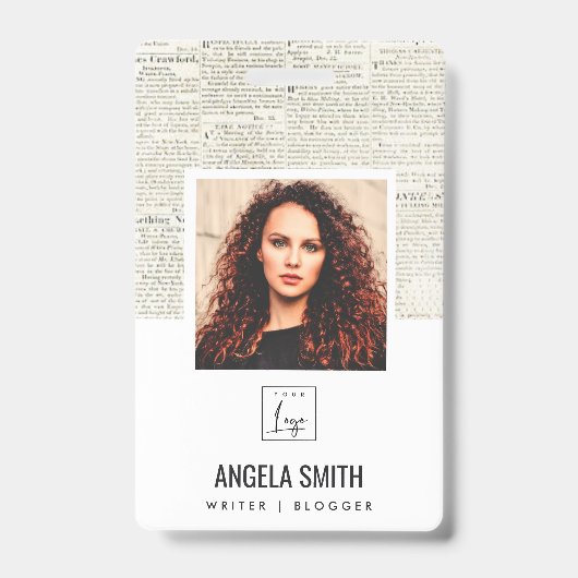 ALTE NEWSPAPER TEXTURE EMPLOYEE FOTO BARCODE NAME AUSWEIS (Vorderseite)