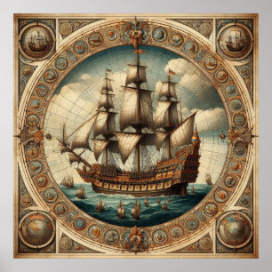 Alte niederländische (Niederlande) Saling Ships 2 Poster