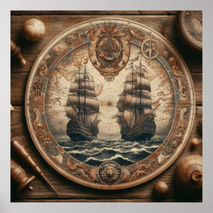 Alte niederländische (Niederlande) Saling Ships Poster