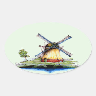 Alte niederländische Windmühle Ovaler Aufkleber