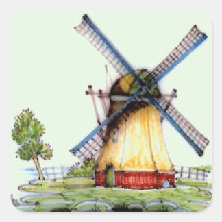 Alte niederländische Windmühle Quadratischer Aufkleber