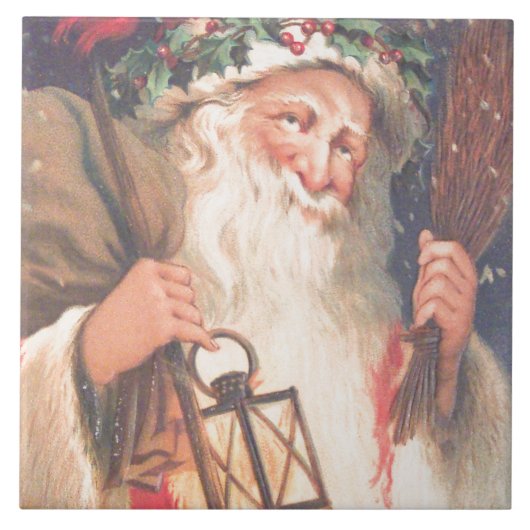 Alte Nikolaus mit Laterne Vintage Keramik Tile Fliese (Vorderseite)