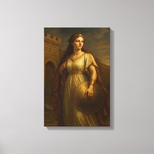 Alte Noblefrau mit Schild an der Burg (Vorderseite)