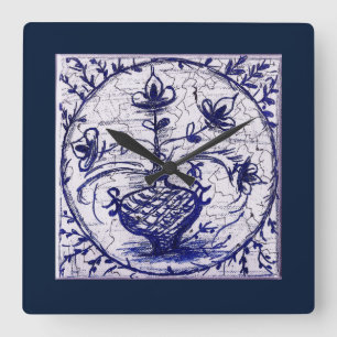 Alte norddeutsche Kachel, Vintage Keramik Quadratische Wanduhr