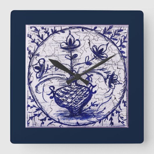 Alte norddeutsche Kachel, Vintage Keramik Quadratische Wanduhr (Vorderseite)