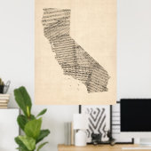 Alte Notenkarte von Kalifornien Poster (Heimbüro)