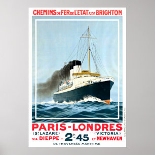 ALTE OZEANDAMPFER PARIS LONDON REISE POSTER