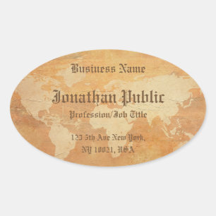 Alte Papier-Optik Weltkarte Elegant Professionell Ovaler Aufkleber