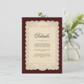Alte Papier-Spitze Burgunder Hochzeitseinladung Begleitkarte (Stehend Vorderseite)