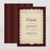Alte Papier-Spitze Burgunder Hochzeitseinladung Begleitkarte (Vorne/Hinten)