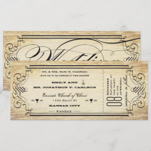 Alte Papier-Ticket-Flourish-Typografie Hochzeit Einladung