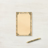 Alte Papierrahmen und blaue Blumen Post-it Klebezettel (Auf Schreibtisch)