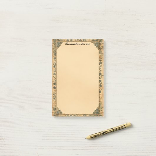 Alte Papierrahmen und blaue Blumen Post-it Klebezettel (Auf Schreibtisch)