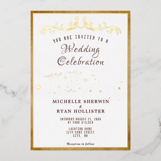 Alte Papierschmuck Romantische Alte Mode Hochzeit Folieneinladung (Vorderseite)