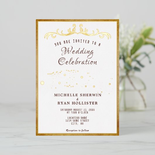 Alte Papierschmuck Romantische Alte Mode Hochzeit Folieneinladung (Stehend vorne)