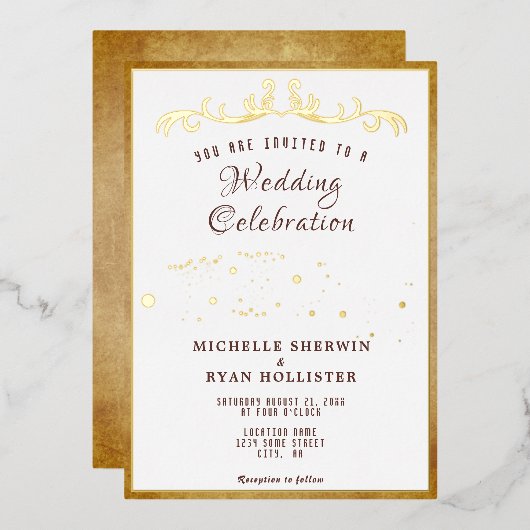 Alte Papierschmuck Romantische Alte Mode Hochzeit Folieneinladung (Vorderseite/Rückseite)