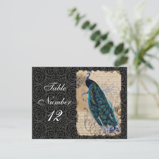 Alte Peacock Empfang Tischnummer Karten Schwarz (Stehend Vorderseite)