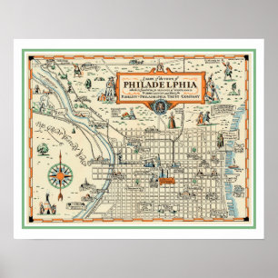 Alte Philadelphia 16x20-Karte gedruckt Poster