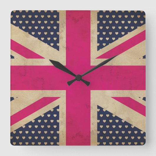 Alte Pink Union Jack Flag Wall Uhr (Vorderseite)