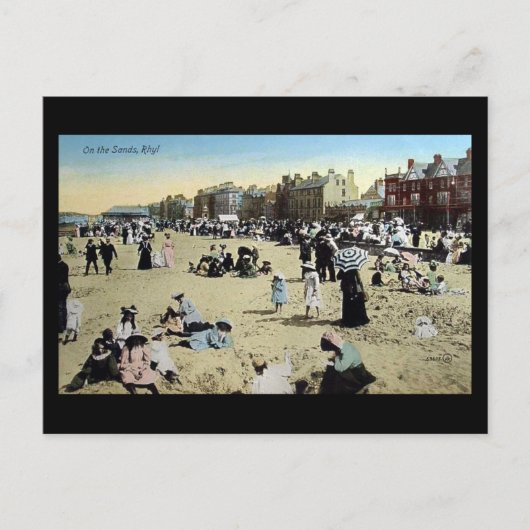 Alte Postkarte - auf dem Sand, Rhyl (Vorderseite)
