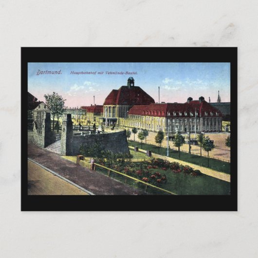 Alte Postkarte - Bahnhof Dortmund (Vorderseite)