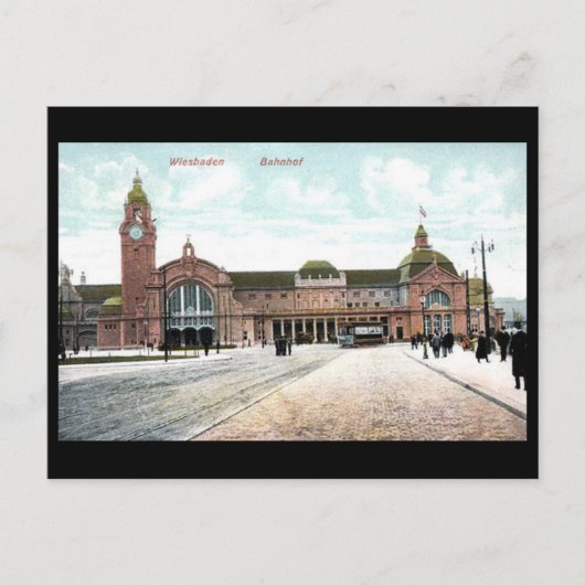 Alte Postkarte - Bahnhof, Wiesbaden, Deutschland (Vorderseite)