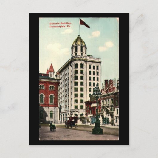 Alte Postkarte - Bulletin-Gebäude von Philadelphia (Vorderseite)