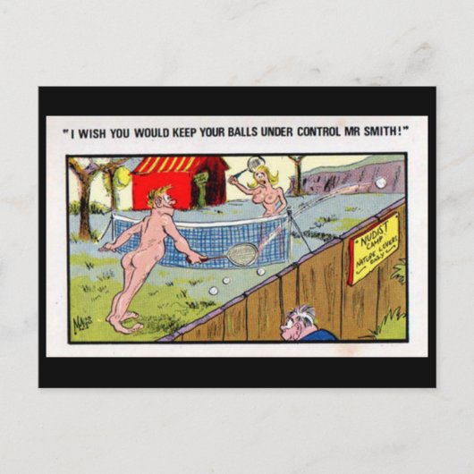 Alte Postkarte - Comic - Tennis (Vorderseite)
