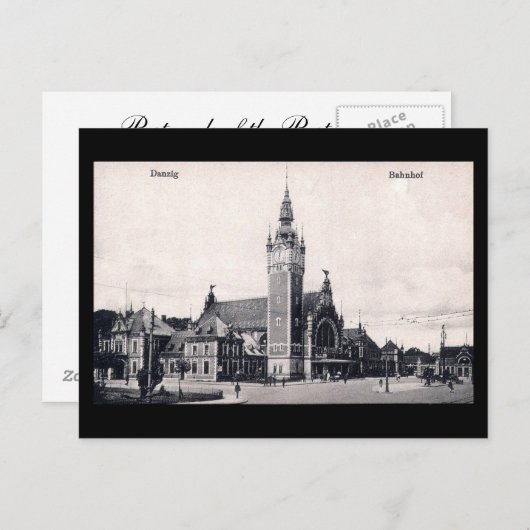 Alte Postkarte, Danzig/Danzig - Bahnhof Postkarte (Vorne/Hinten)