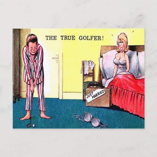 Alte Postkarte - Der wahre Golfer (Vorderseite)