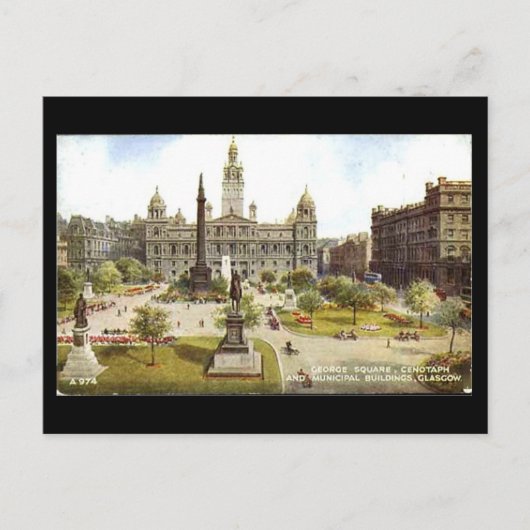 Alte Postkarte, Glasgow, George-Quadrat Postkarte (Vorderseite)