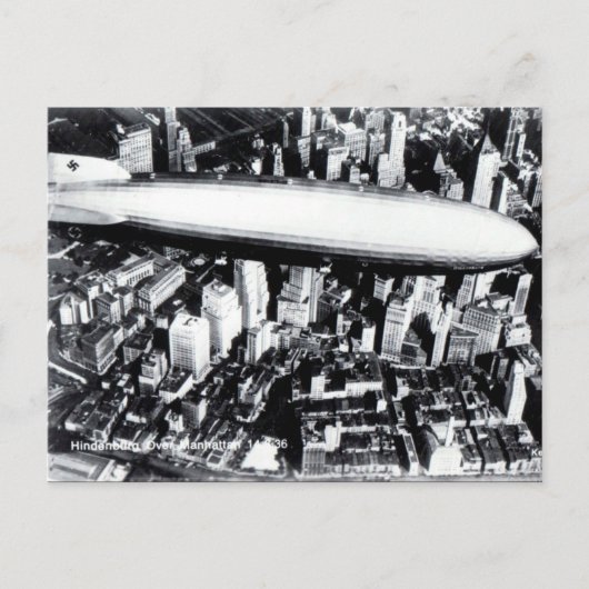 Alte Postkarte - Hindenburg über Manhattan 1936 (Vorderseite)