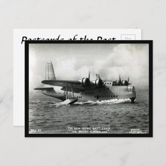 Alte Postkarte - Kurzes Sunderland Flying Boat (Vorne/Hinten)