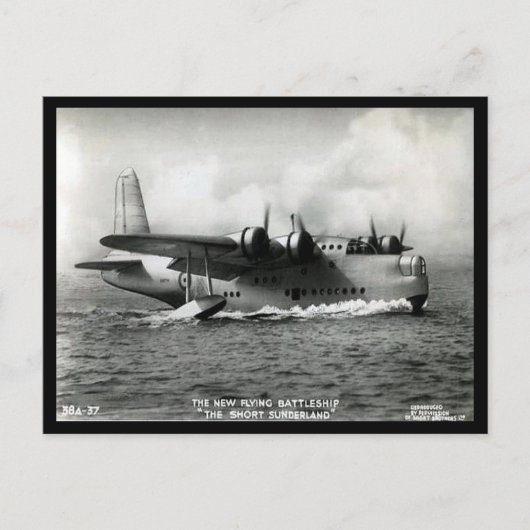 Alte Postkarte - Kurzes Sunderland Flying Boat (Vorderseite)