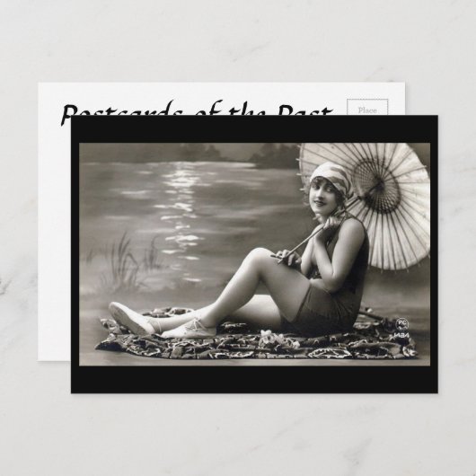 Alte Postkarte - Mädchen am Fluss (Vorne/Hinten)