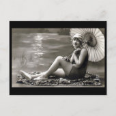 Alte Postkarte - Mädchen am Fluss (Vorderseite)