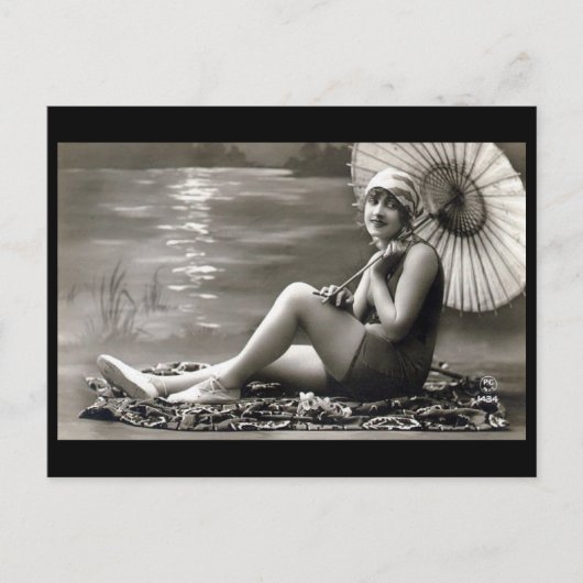 Alte Postkarte - Mädchen am Fluss (Vorderseite)