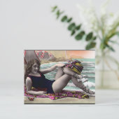 Alte Postkarte - Mädchen am Meer (Stehend Vorderseite)