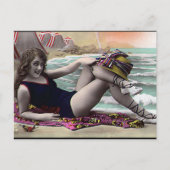 Alte Postkarte - Mädchen am Meer (Vorderseite)