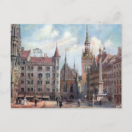 Alte Postkarte - Marienplatz, München. (Vorderseite)