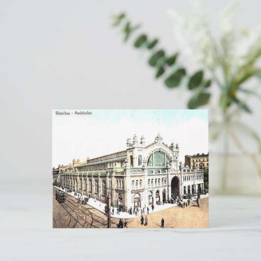 Alte Postkarte - Markthallen, Warschau, Polen (Stehend Vorderseite)