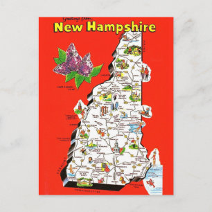 Alte Postkarte mit New Hampshire-Karte