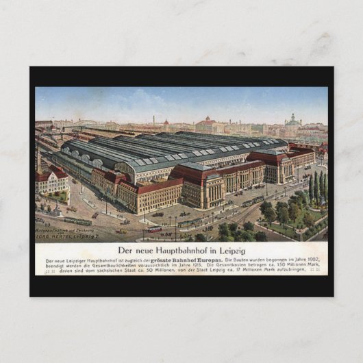 Alte Postkarte - Neuer Hauptbahnhof, Leipzig. (Vorderseite)