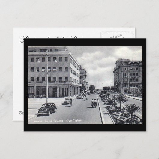 Alte Postkarte - Pescara, Piazza Renascita und Cor (Vorne/Hinten)